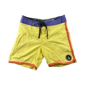 Y2K Volcom Board Shorts Boys 16 Yellow Dredge Youth‎ Colorblock Beachy Summer